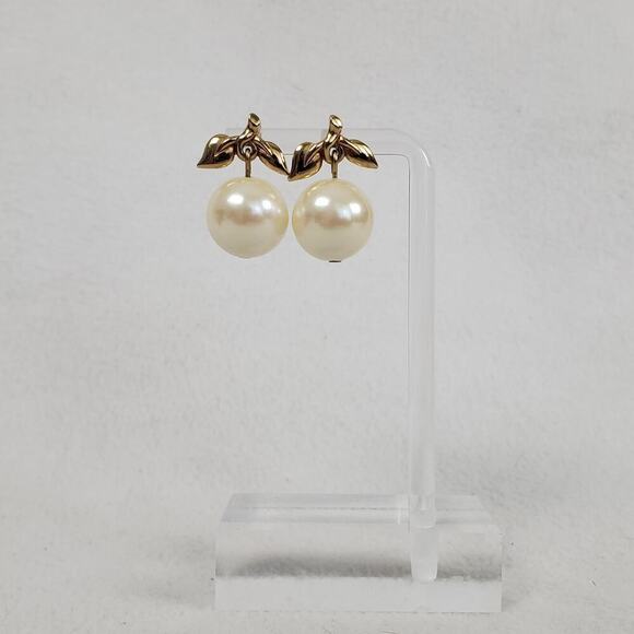 Vintage Avon Signed Gold-tone & Faux Pearl Post Earrings - Picture 1 of 5
